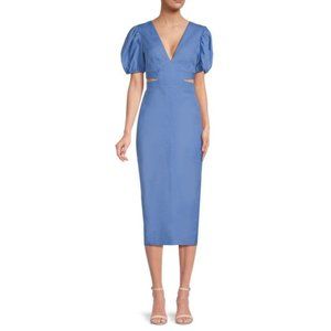 REISS Jennah Back Bow Linen Blend Midi Sheath Dress Size 8